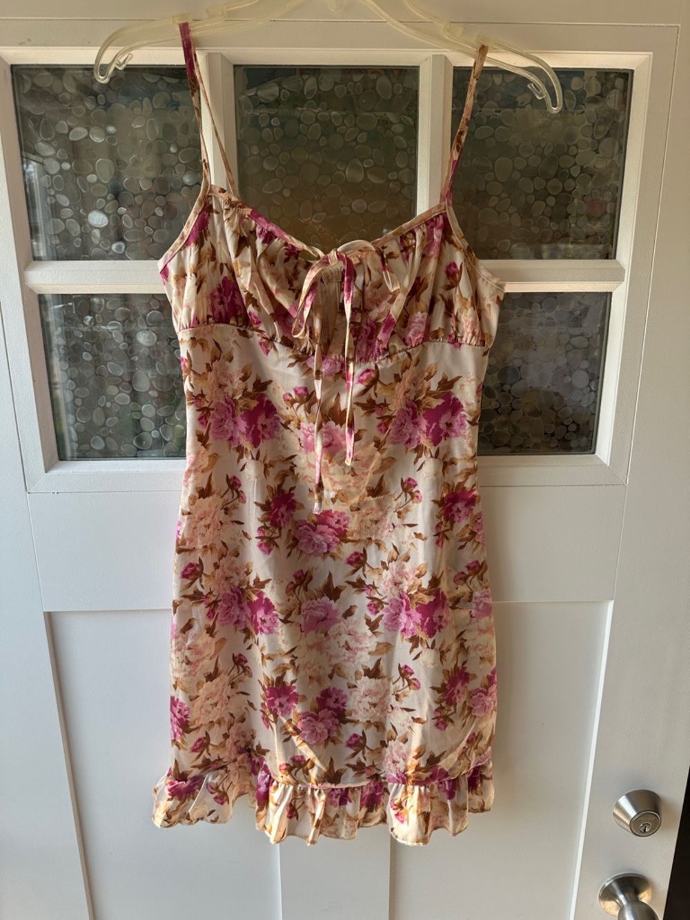 SHEIN Cream Slip Dress with Pink Floral Print